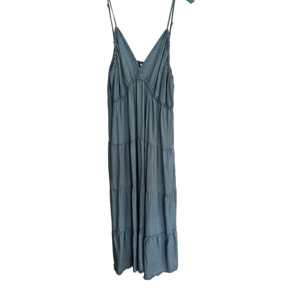 Kut from the Kloth Women's Blue V-neckline Tiered Maxi Dress Size XL - Picture 3 of 5